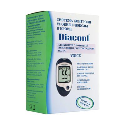 Система контроля уровня глюкозы в крови глюкометр VOICE "Diacont" 