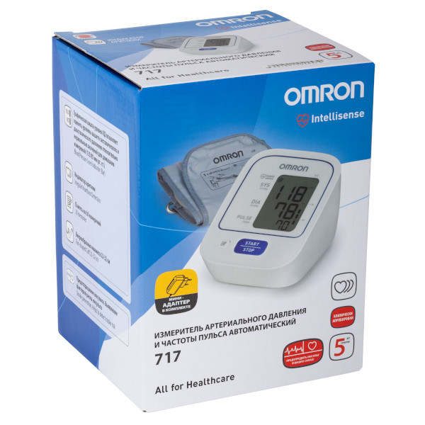 Измеритель артериального давления и частоты пульса автоматический OMRON 717 (HEM-8712-CM)+адаптер
