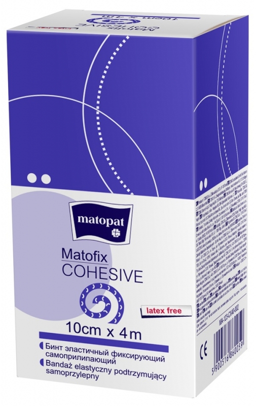 Бинты эластичные марки "matopat" фиксирующие самоприлипающие Matofix Cohesive 4 М Х 10 СМ (картонная