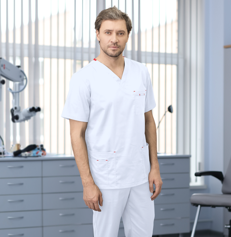 Куртка хирургическая мужская, с треугольным вырезом, FLEXIMED, белая, (D911.52.09.00) р.52 